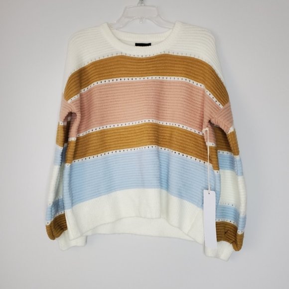 NWT Lumiere Multi-Stripe Balloon Sleeve Sweater. - Picture 10 of 10